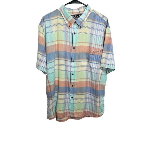 Casual Country Western  Short Sleeve Plaid Shirt Size XL Pastel Button Up - Picture 1 of 8